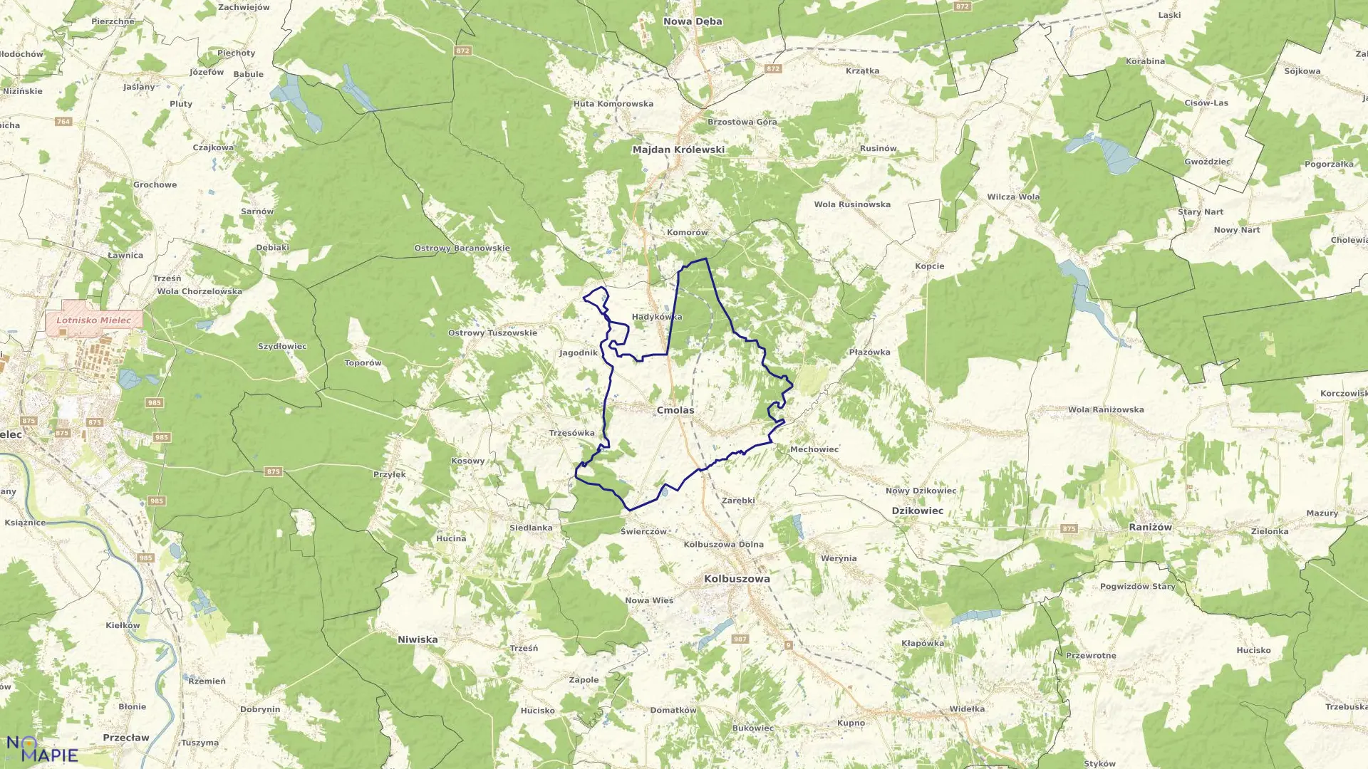 Mapa obrębu Cmolas w gminie Cmolas