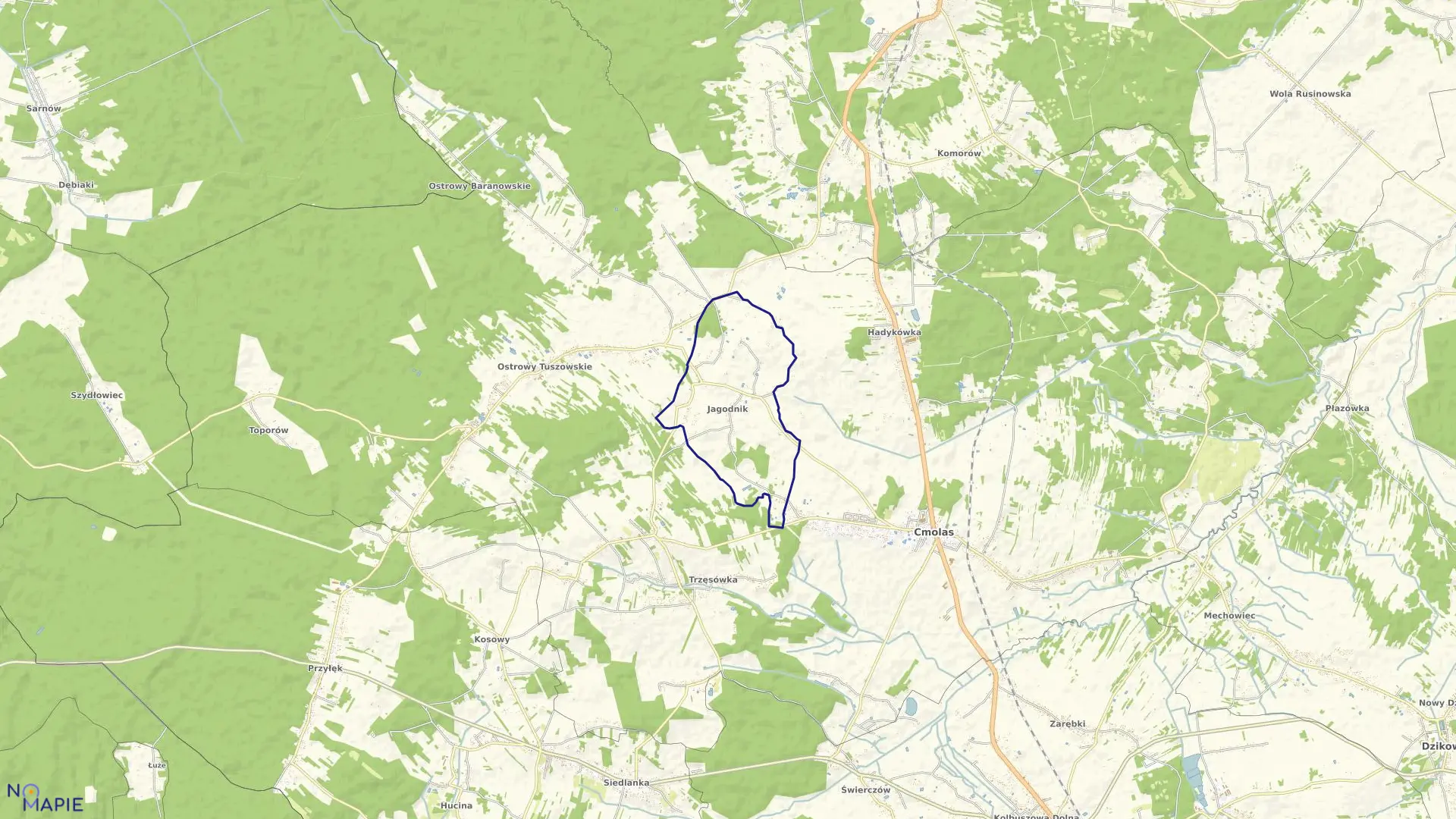 Mapa obrębu Jagodnik w gminie Cmolas