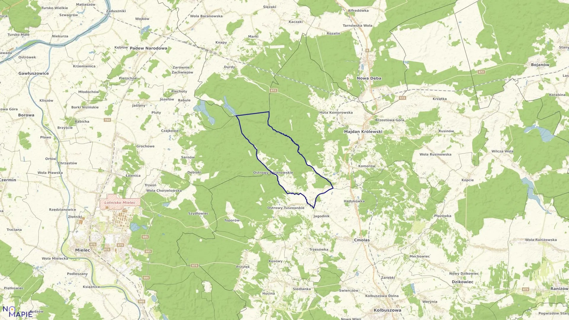Mapa obrębu Ostrowy Baranowskie w gminie Cmolas