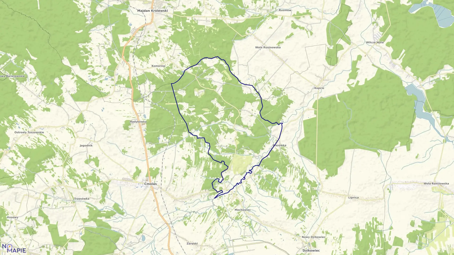 Mapa obrębu Poręby Dymarskie w gminie Cmolas