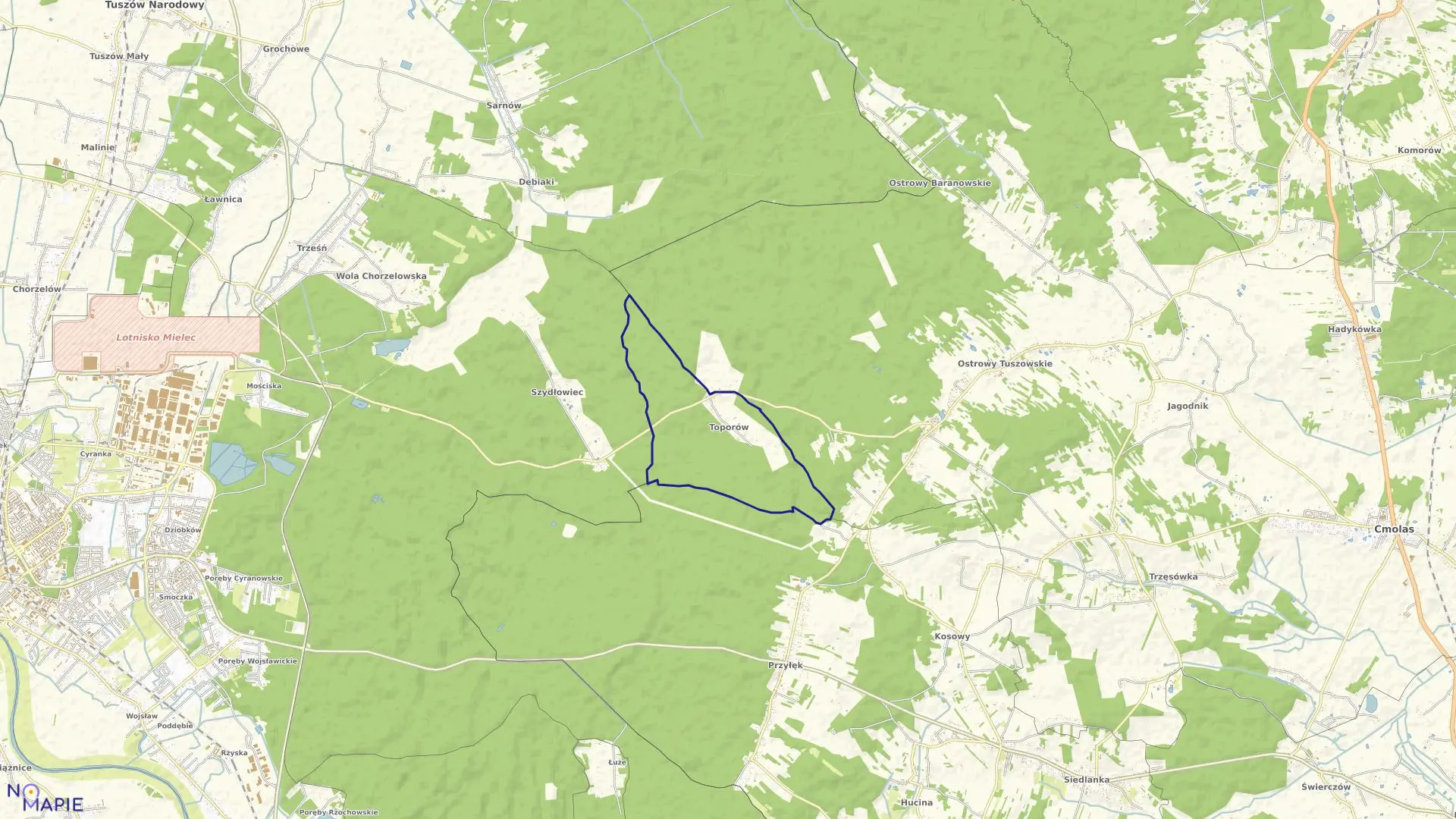Mapa obrębu Toporów w gminie Cmolas